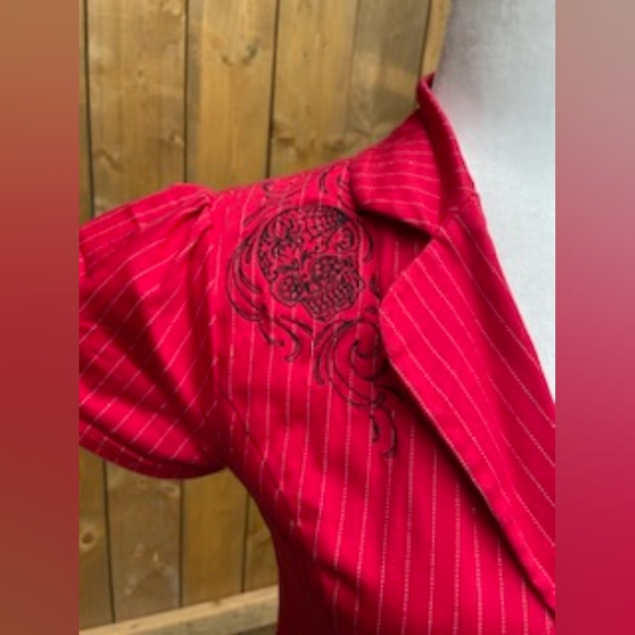 Stunning rockabilly Route Sixty Six red pinstripe blazer with sugar skulls - Picture 4 of 6